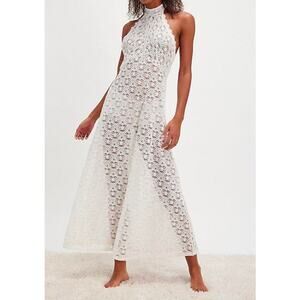 Only Hearts OFF White Sheer Lace Adorn Aline Maddalena Dianna Maxi Gown Sz M